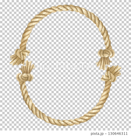Rope frame border. Hand drawn watercolor illustration of vintage oval shaped wreath on isolated background in beige color for design frames, templates, cards decor, greeting invitations. Rope frame border. Hand drawn watercolor illustration of vintage oval shaped wreath on isolated background in beige color for design frames, templates, cards decor, greeting invitations. 130646311