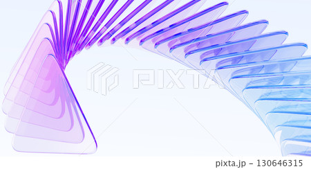 3d crystal holographic ribbon wave line of glass transparent triangle shapes render. Abstract digital tech background, data array with purple blue gradient and speed motion effect. 3D illustration 130646315