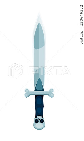 Pirate sailor cartoon blade sword game object. Pirate isolated vector blade, buccaneer sailor fantasy sword game icon. Medieval pirate ancient dagger with human skull and bone on handle and crossguard 130646322