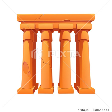 Cartoon ancient Egypt temple ruin with tall cracked columns and weathered entablature. Vector game icon , vintage Egyptian symbol of classical architecture for historical or mythological assets Cartoon ancient Egypt temple ruin with tall cracked columns and weathered entablature. Vector game icon , vintage Egyptian symbol of classical architecture for historical or mythological assets 130646333