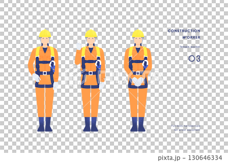 A woman wearing a full harness A worker showing confidence with a fist pump and a pose with hands on hips A woman wearing a full harness A worker showing confidence with a fist pump and a pose with hands on hips 130646334