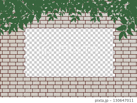A rectangular frame made of white bricks with misaligned plants. 130647011
