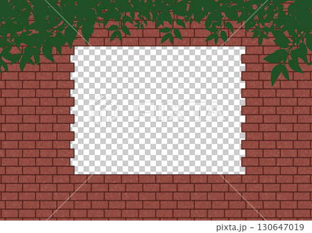 A square frame of misaligned red bricks with plants A square frame of misaligned red bricks with plants 130647019
