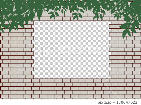 用錯位的白磚砌成的方形框架,裡面有植物 用錯位的白磚砌成的方形框架,裡面有植物 130647022