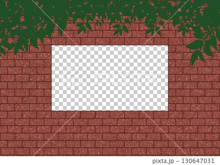 A rectangular frame made of red bricks with neatly stacked plants hanging over it A rectangular frame made of red bricks with neatly stacked plants hanging over it 130647031
