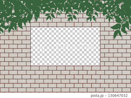 キレイに積まれた植物がかかった白色のレンガの長方形フレーム 130647032