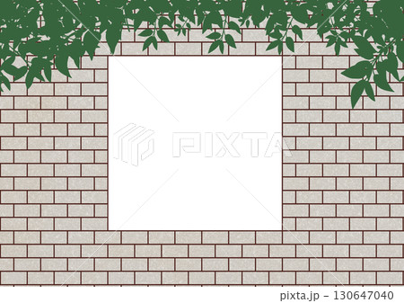 キレイに積まれた植物が付き黄色のレンガの正方形フレーム キレイに積まれた植物が付き黄色のレンガの正方形フレーム 130647040