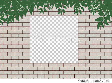 キレイに積まれた植物が付き黄色のレンガの正方形フレーム キレイに積まれた植物が付き黄色のレンガの正方形フレーム 130647040