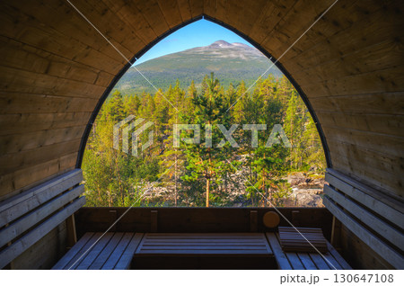 Wooden Sauna with Forest and Mountain View in Norway Wooden Sauna with Forest and Mountain View in Norway 130647108