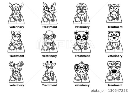 A group of cartoon animals wearing lab coats and glasses A group of cartoon animals wearing lab coats and glasses 130647238
