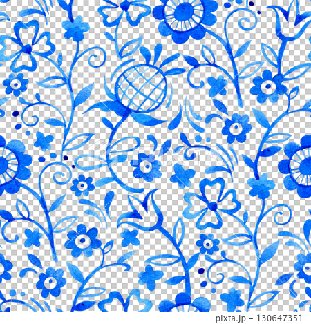 seamless watercolor pattern with abstract flowers in folk style. blue ornaments seamless watercolor pattern with abstract flowers in folk style. blue ornaments 130647351