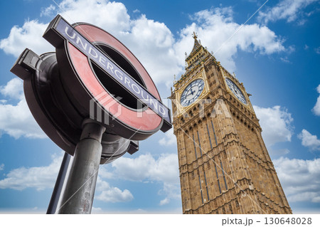 Big Ben and London Underground Roundel in Westminster 130648028