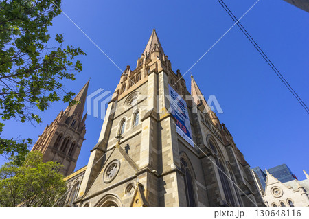 Beautiful spires of St. Paul's Cathedral in Downtown Melbourne, Australia  130648116