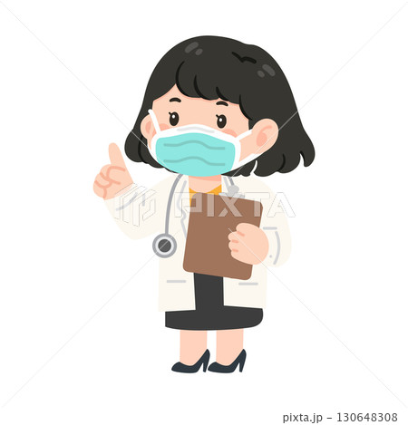 Illustration of Doctor with Face Mask Holding Clipboard Illustration of Doctor with Face Mask Holding Clipboard 130648308