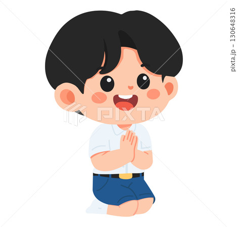 Illustration of Boy Kneeling with Hands Together Illustration of Boy Kneeling with Hands Together 130648316