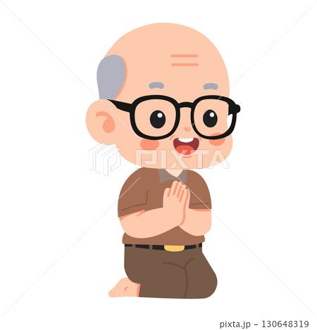 Illustration of Elderly Man in Thai Greeting Illustration of Elderly Man in Thai Greeting 130648319