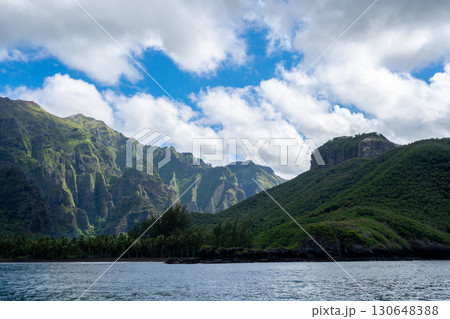 Majestic cliffs of Hakaui Bay, Nuku Hiva, Marquesas Islands, French Polynesia 130648388