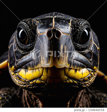 Dark patterned turtle face with intense eyes and scale Dark patterned turtle face with intense eyes and scale 130648558