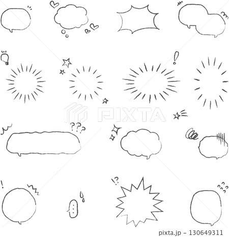 手描き風の吹き出し・集中線・アイコンのベクターイラスト素材セット 130649311