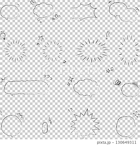 手描き風の吹き出し・集中線・アイコンのベクターイラスト素材セット 130649311