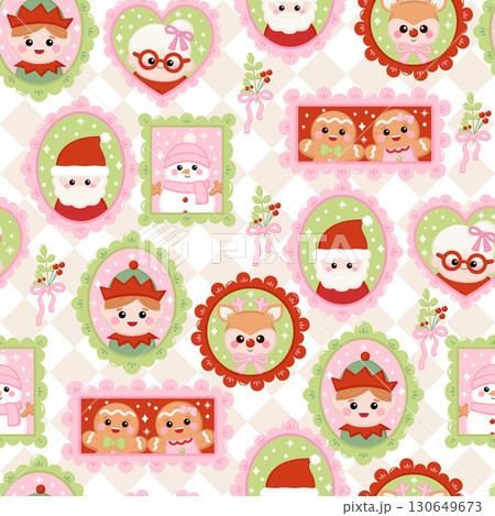 Cute Santa Claus family portrait frames seamless pattern Cute Santa Claus family portrait frames seamless pattern 130649673