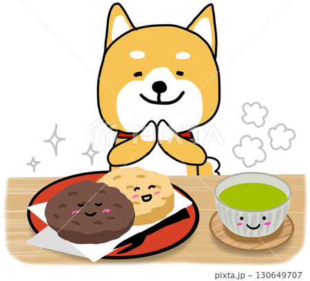 お彼岸にご先祖様に感謝しておはぎをいただくしばいぬ 130649707