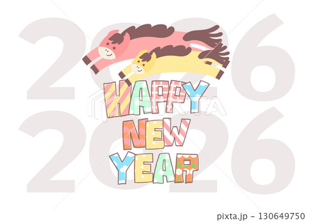 午年のカラフルポップな年賀状素材 130649750