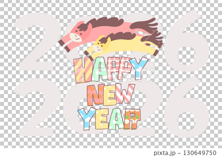 午年のカラフルポップな年賀状素材 130649750