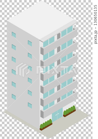 アイソメトリックなシンプルな中層マンションのイメージ素材 130650135