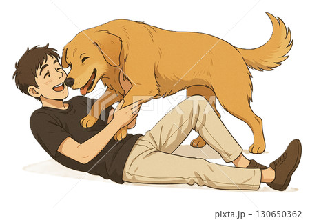 犬と戯れる男性 130650362