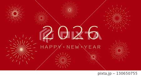 New Year's background. Happy New Year 2026 on a red background. New Year's background. Happy New Year 2026 on a red background. 130650755