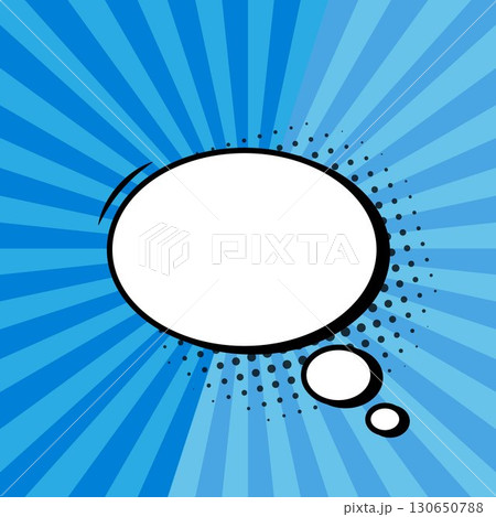 Retro superhero comic book background in pop art style. Blue radial rays with an oval speech bubble. 130650788