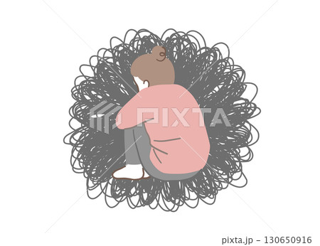 体育座りで考え事をしている後ろ姿の女性のイラスト素材 体育座りで考え事をしている後ろ姿の女性のイラスト素材 130650916