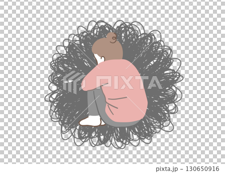 Illustration material of a woman sitting on the floor thinking 130650916