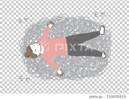 Illustration material of a woman lying on her back thinking Illustration material of a woman lying on her back thinking 130650919