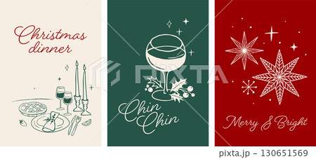 Merry Christmas, hand drawn illustrations, vertical Christmas cards in modern vintage style Merry Christmas, hand drawn illustrations, vertical Christmas cards in modern vintage style 130651569