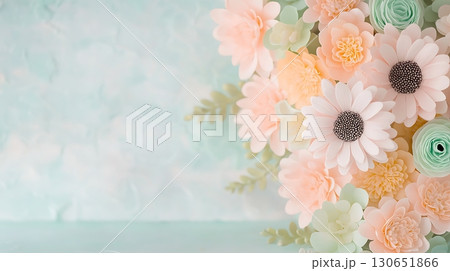 Beautiful Arrangement of Paper Flowers in Soft Pastel Colors for Creative Decor and Design 130651866