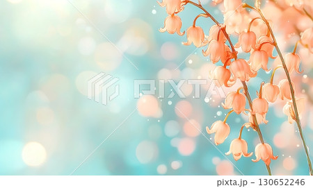 Soft Pastel Floral Arrangement with Delicate Pink Blooms on a Light Blue Background 130652246