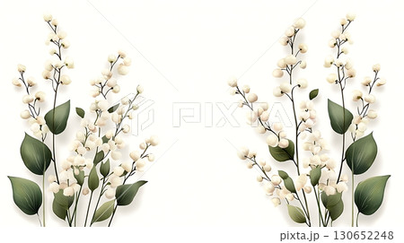 Elegant Floral Arrangement with White Flowers and Green Leaves on a Clean Background 130652248
