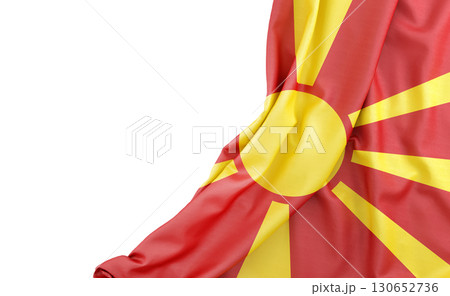 Flag of North Macedonia with empty space on the left. Isolated. 3D Rendering 130652736
