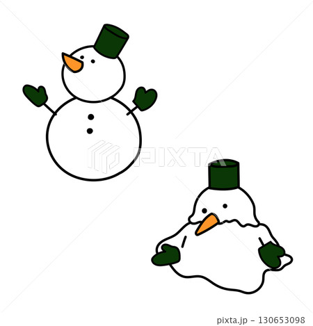 雪だるまと溶ける雪だるまのイラストセット 130653098