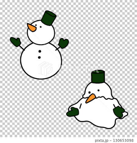 雪だるまと溶ける雪だるまのイラストセット 130653098