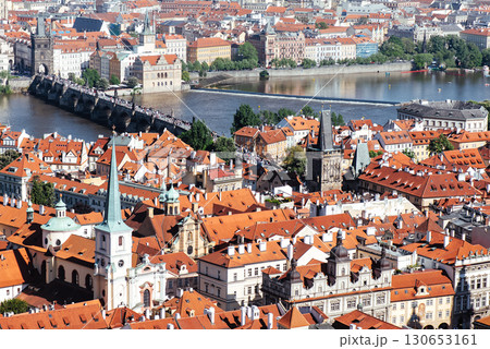 View of Prague historical city center with Charles Bridge over Vltava river. Czech Republic View of Prague historical city center with Charles Bridge over Vltava river. Czech Republic 130653161