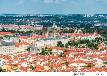 Aerial view of Prague Castle and saint vitus cathedral in Prague, Czech Republic 130653170