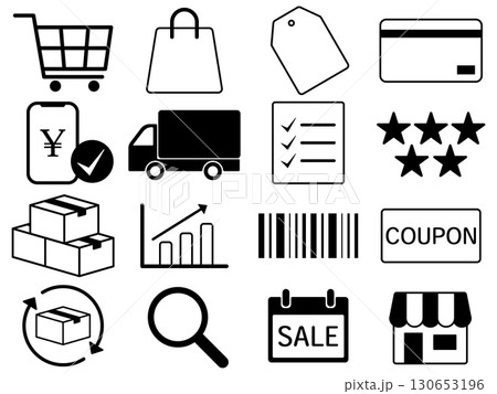 ショップのアイコン16種セット　モノトーン 130653196
