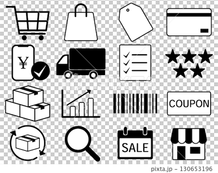 ショップのアイコン16種セット　モノトーン 130653196