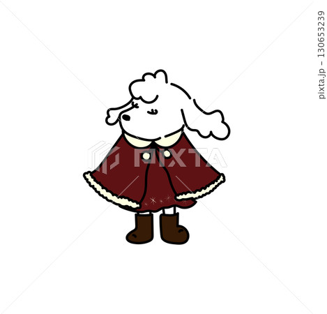 ウィンターコートを着る犬のイラスト 130653239