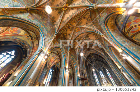 Stunning frescoes adorning the vaulted ceiling of Basilica of Sts Peter and Paul in Prague, Czech Republic 130653242