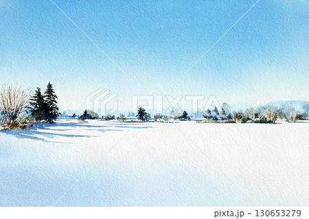 冬の雪景色の水彩風背景イラスト 冬の雪景色の水彩風背景イラスト 130653279