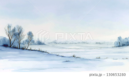 冬の雪景色の水彩風背景イラスト 冬の雪景色の水彩風背景イラスト 130653280